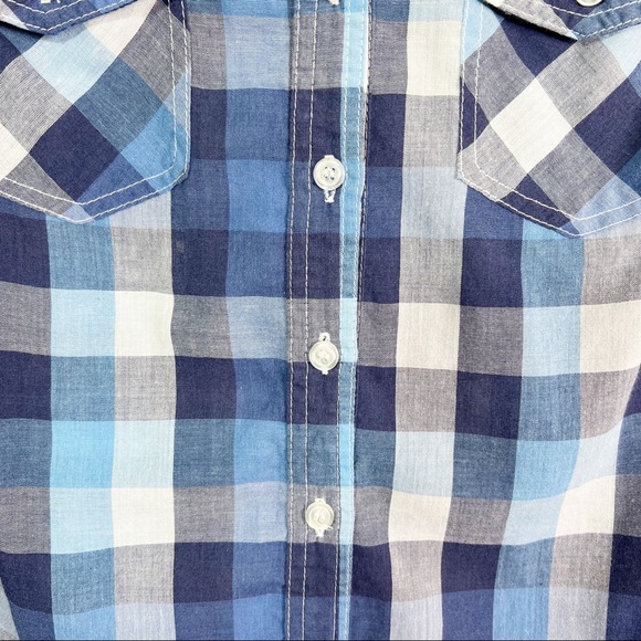 Ashley Western Style Blue Plaid Long Sleeve Button Down Shirt Size M - Picture 3 of 8